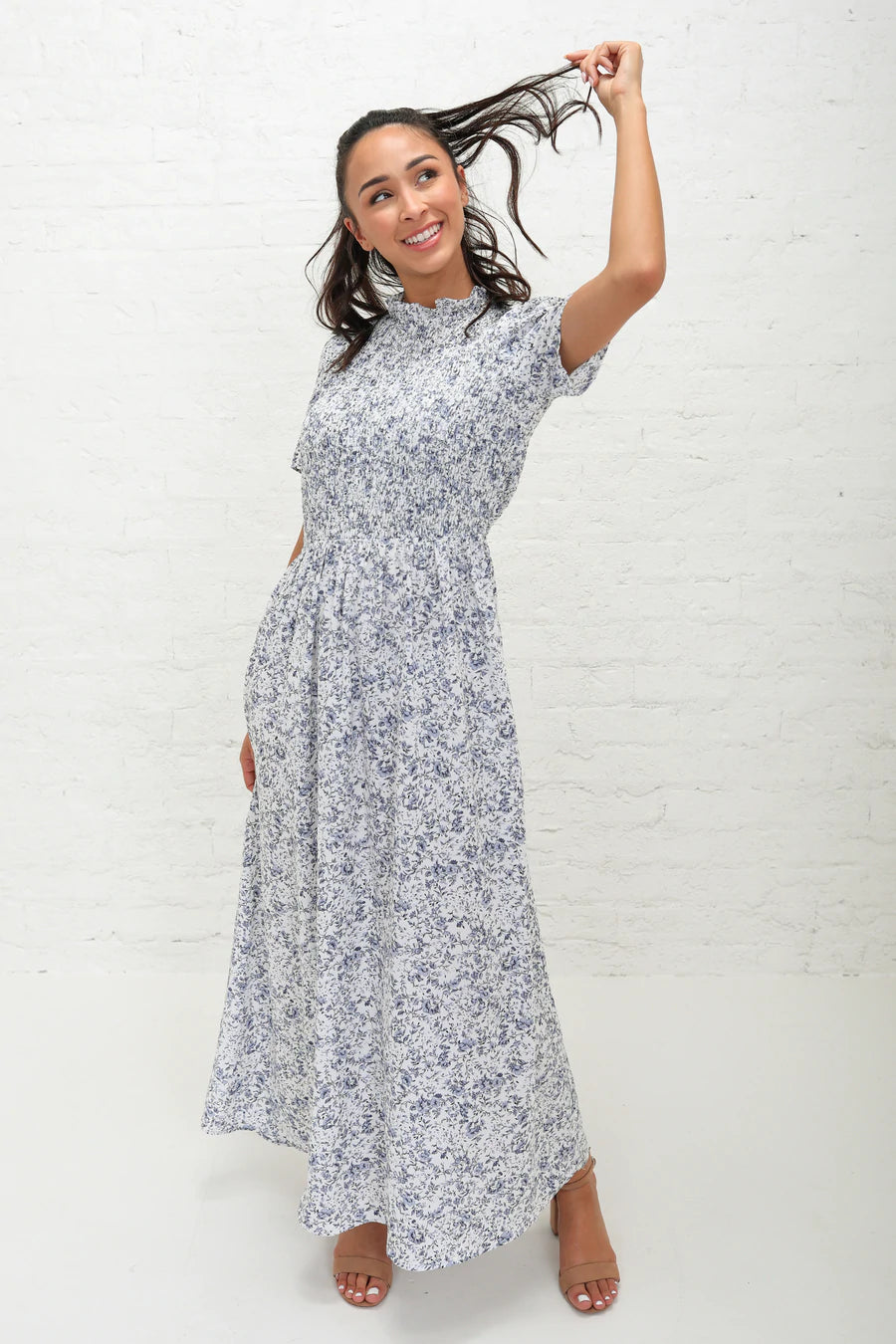 Faded Blue Floral Modest Dress ...